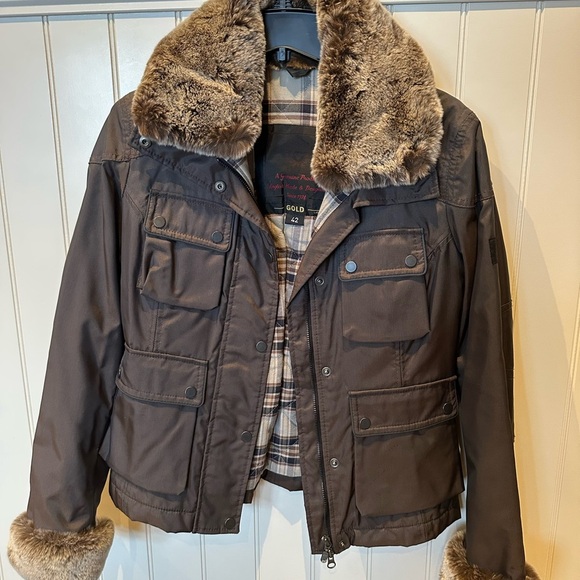 BELSTAFF GOLD LABEL Ladies Women’s 42 Small Brown Jacket Fur Collar Cuffs - Picture 4 of 16